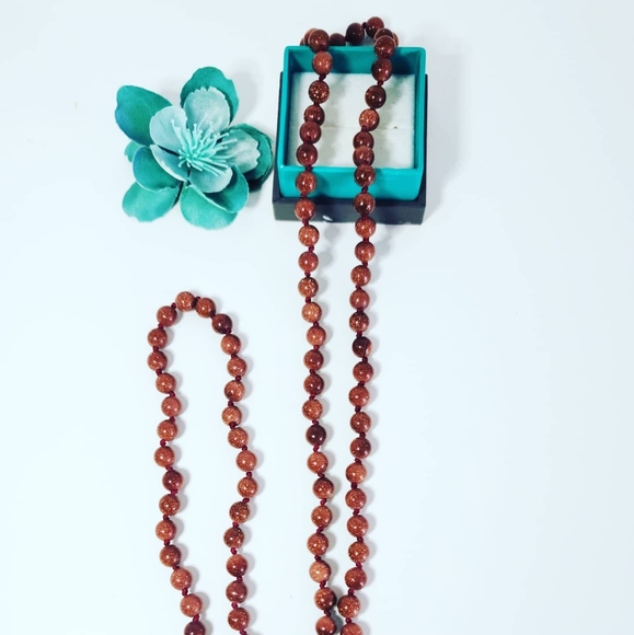 Super long Goldstone beaded necklace - Picture 3 of 3